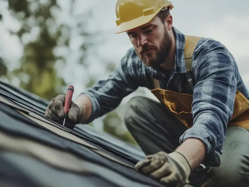 Artisan couvreur effectuant une réparation de toiture à Feytiat
